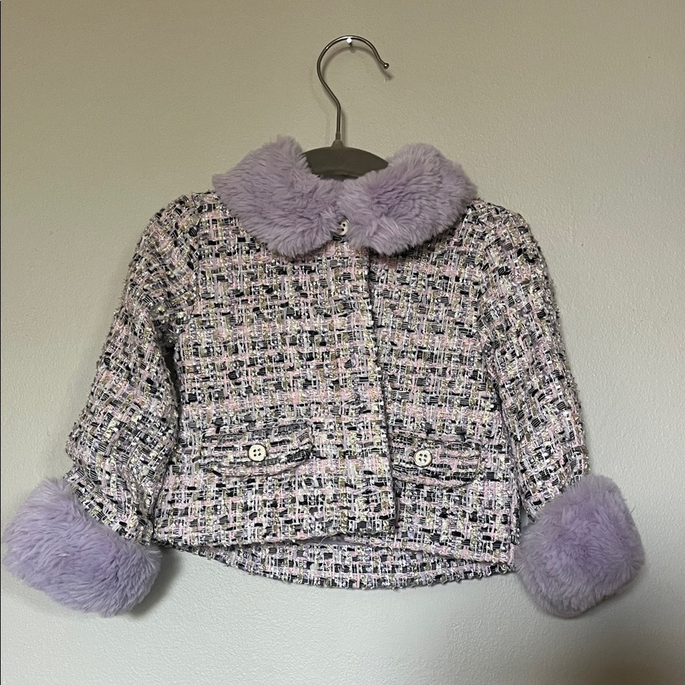 Janie and Jack Lilac Tweed Jacket with Faux Fur Collar